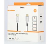 Оптичен активен кабел HAMA Optical, HDMI мъжко - HDMI мъжко, Ethernet, 18 Gbit/s, 15м, Позл.конектори, Черен