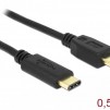 Кабел DeLock, USB-C мъжко - USB-B мъжко, USB 2.0, 0.5 м, Черен