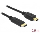 Кабел DeLock, USB-C мъжко - USB-B мъжко, USB 2.0, 0.5 м, Черен