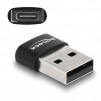 Адаптер Delock, USB 2.0, USB Type-A мъжко - USB Type-C женско, Черен