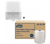 ПРОМО КОМПЛЕКТ 1 КАШОН КЪРПИ РЪЦЕ TORK MATIC EXTRA LONG 6 ROLLS + ДИСПЕНСЪР КЪРПИ РЪЦЕ TORK MATIC® ROLL 1 CON