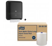 ПРОМО КОМПЛЕКТ 1 КАШОН КЪРПИ РЪЦЕ TORK MATIC EXTRA LONG 6 ROLLS И ДИСПЕНСЪР КЪРПИ РЪЦЕ TORK MATIC® ROLL 1 CON BLACK
