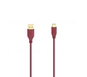 Кабел Hama Flexi-Slim USB-C - USB-A 2.0 мъжко, 0.75м,тънък, позлатен, червен