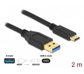 Кабел Delock SuperSpeed, USB-A мъжко - USB-C мъжко, (USB 3.2 Gen 2), 10 Gbps, 2 м