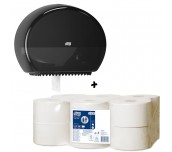 ПРОМО КОМПЛЕКТ ТОАЛЕТНА ХАРТИЯ TORK MINI JUMB T2 ADV 2P 170M 12БР И ДИСПЕНСЪР TORK MINI JUMBO TOILET ROLL ЧЕРЕН