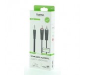 Аудио кабел HAMA, 3.5 mm жак - 2 x Чинч, 1.5м, Черен
