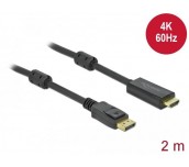 Кабел Delock DisplayPort мъжко - HDMI мъжко, 2 м., 4K 60Hz, Черен