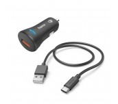 ЗАРЯДНО ЗА КОЛА HAMA 12-24 V /USB-C 3A, 19.5W + КАБЕЛ ЧРН