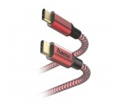 Кабел HAMA Reflective, USB-C мъжко - USB-C мъжко, 1.5 м., Червен