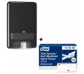 ПРОМО КОМПЛЕКТ 1 КАШОН КЪРПИ РЪЦЕ TORK XPRESS SOFT MULTIF, H2 ADV 21БР И ДИСПЕНСЪР TORK XPRESS MULTIFOLD H2 BLACK