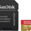 Карта памет SANDISK Extreme microSDXC, 128GB, За Dash Cameras и Drones, SD Adapter