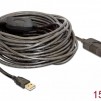 Удължителен кабел DeLock, USB-A женско - USB-A мъжко, USB 2.0, 15 м, Черен