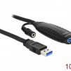 Удължителен кабел DeLock, Активен, USB-A мъжко - USB-A женско, USB 3.0, 10 м