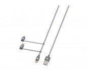Кабел Skross 3 в 1, USB-A - USB-C/ Lightning/ Micro USB , Метална оплетка, 1.2 м