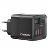 Verbatim Mini GaN Charger 65W 2 Port retractable cable display US plugs with EU and UK adaptors